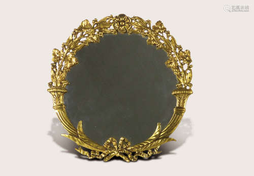 19世紀  銅鎏金花葉飾邊鏡