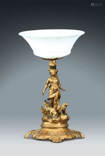 18世紀  鎏金女神像燈座