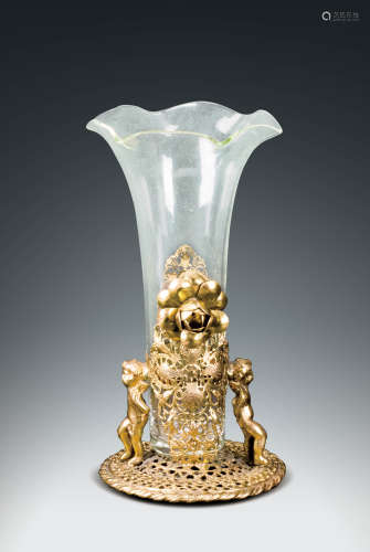 20世紀  鑲鎏金小天使像玻璃瓶