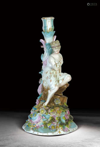 20世紀  瓷雕花卉少女燭台