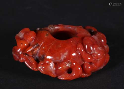 A CHINESE VINTAGE RED AGATE BRUSH WASHER