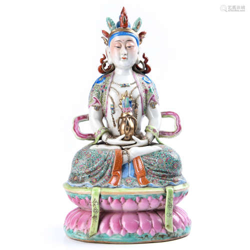 VERY FINE FAMILLE ROSE PORCELAIN FIGURE OF AMITHABA