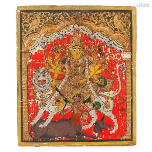 15/16TH CENTURY INDIAN PAINTING OF DURGA WALL PLAQUE