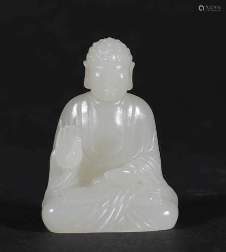 A CHINESE VINTAGE WHITE JADE BUDDHA STATUE