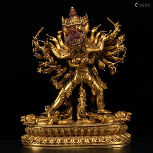 VERY FINELY CAST GILT BRONZE FIGURE OF CHAKRASAMVARA