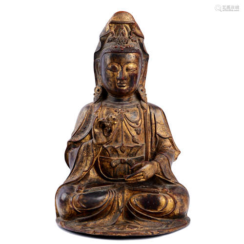 LARGE AND FINE GILT BRONZE FIGURE OF GUANYIN