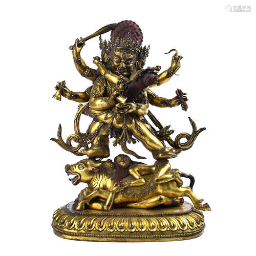 FINELY CAST GILT BRONZE FIGURE OF MAHAKALA