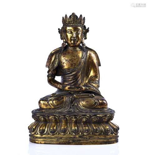 GILT BRONZE FIGURE OF AMITAYUS, XUANDE MARK