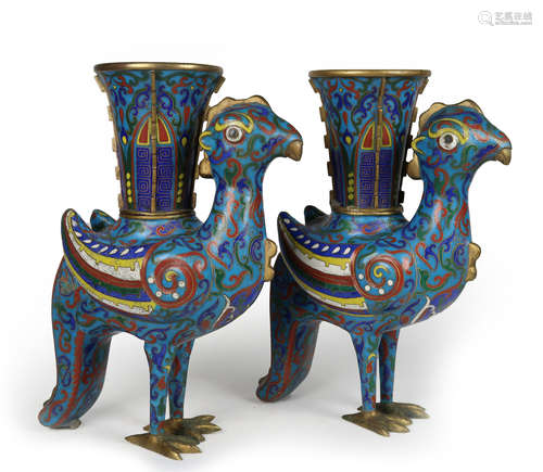 PAIR OF CLOISONNE ENAMEL PHOENIX VASE