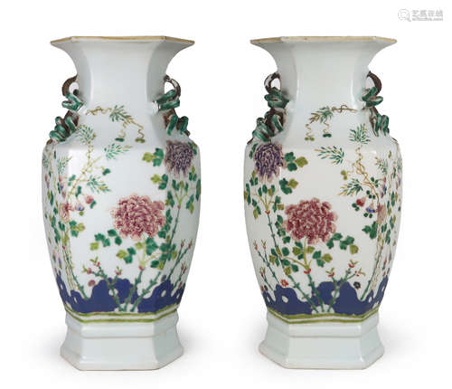 PAIR OF PORCELAIN FLOWER AND BATS VASE