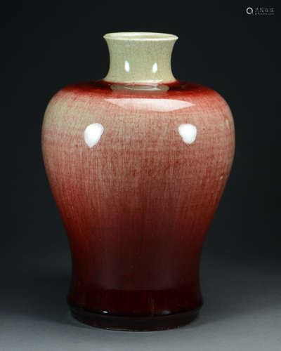 17/18TH C. LANGYAO RED GLAZED PORCELAIN MEIPING VASE