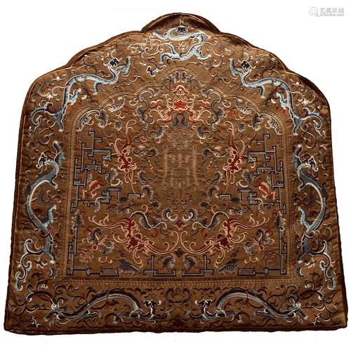 CHINESE EMBROIDERED SILK THRONE CUSHION