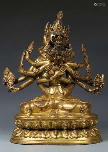 VERY FINELY CAST GILT BRONZE FIGURE OF CHAKRASANVARA