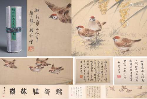 CHINESE SCROLL PAINTING OF BIRDS AND CALLIGRAPHY