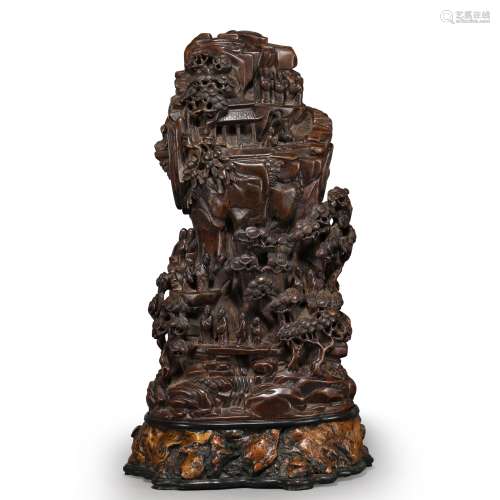 INTRICATELY CARVED AGAR CHEN XIANG  WOOD MOUNTAIN