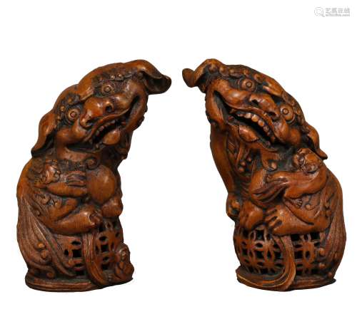 CARVED BAMBOO FOO DOGS