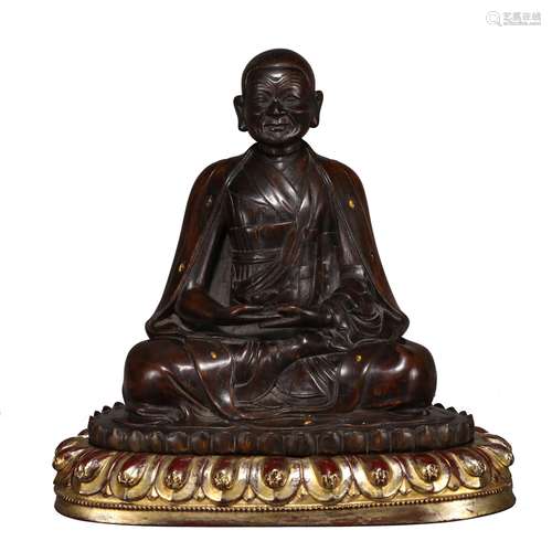 CARVED AGAR WOOD FIGURE OF BUDDHA