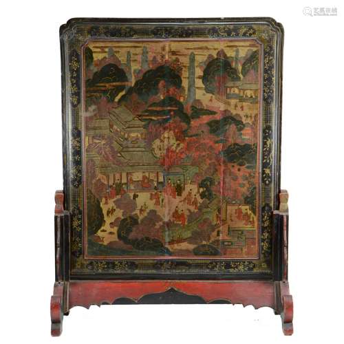 17/18TH C. CHINESE LACQUER SCHOLAR'S TABLE SCREEN