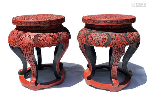 PAIR OF CINNABAR AND LACQUER PLANT STANDS
