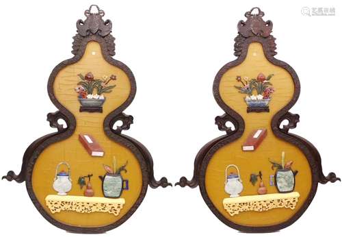 STONE-INLAID DOUBLE GOURD ZITAN WOOD WALL PANELS