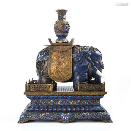 EXQUISITE LAPIS ELEPHANT WITH GILT FITTINGS