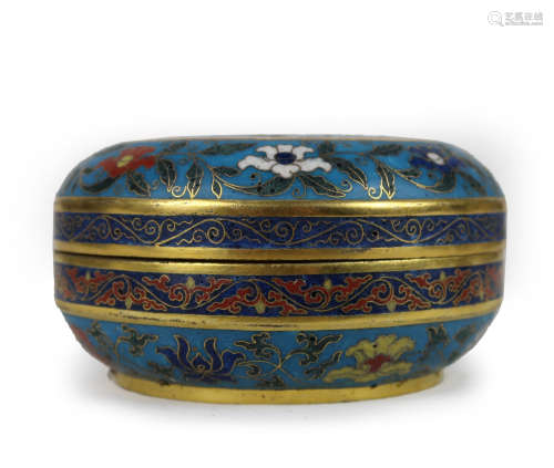 CLOISONNE ENAMEL COVERED CIRCULAR BOX WITH MARK