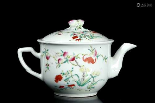 CHINESE PORCELAIN BAT AND FRUIT TEA POT WITH MARK