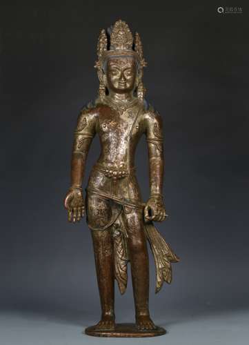 GILT BRONZE FIGURE OF STANDING GUANYIN