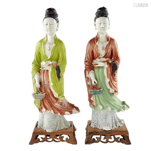 PAIR OF PAINTED PORCELAIN FIGURES