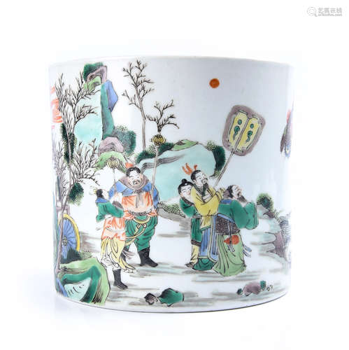 FAMILLE VERTE PAINTED PORCELAIN BRUSH POT