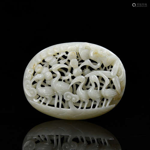 PIERCED CARVED WHITE JADE BIRD DECORATION