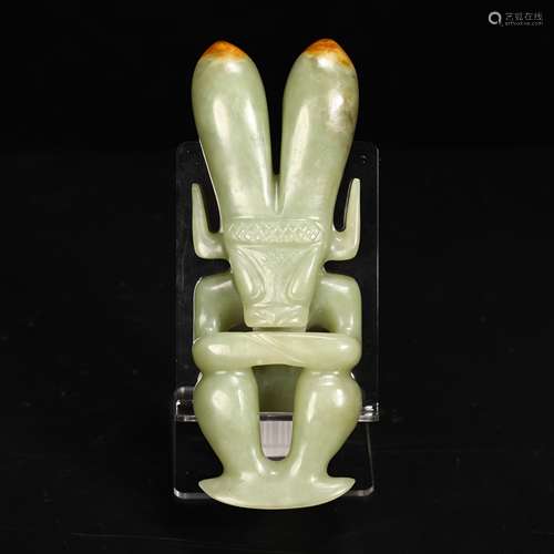 CARVED CELADON JADE IMMORTAL