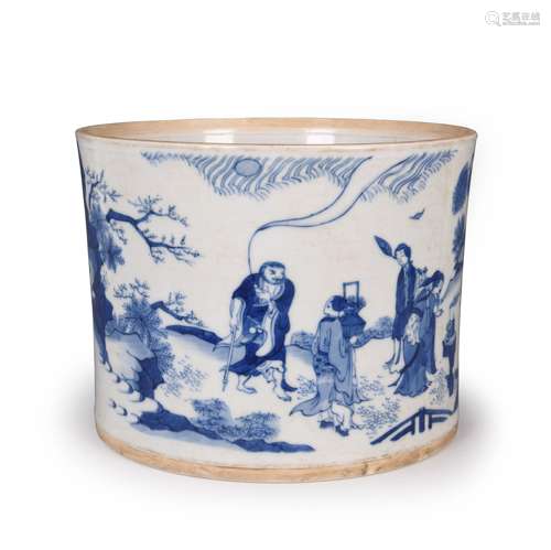 BLUE AND WHITE PORCELAIN IMMORTAL BRUSH POT