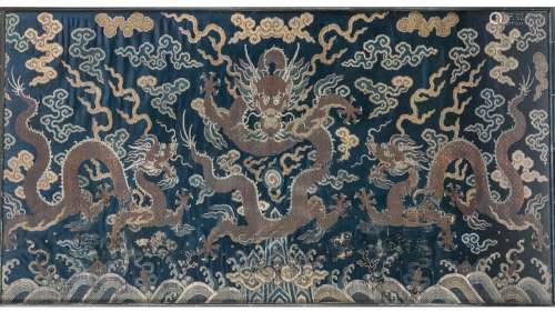 CHINESE SILK EMBROIDERED DRAGON PANEL
