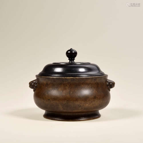 清中期 铜狻猊耳炉