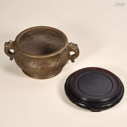 清中期 铜龙耳簋式花炉