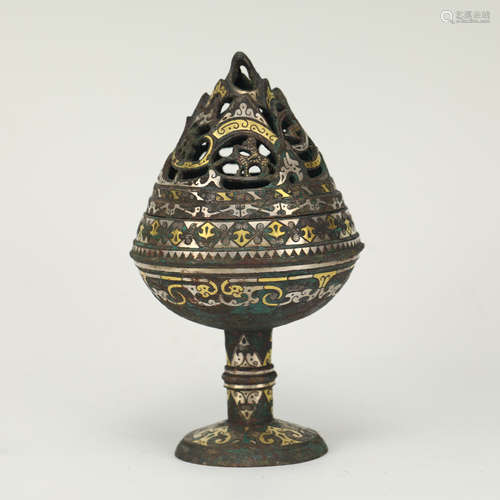 GILT SILVER AND BRONZE STEM CENSER