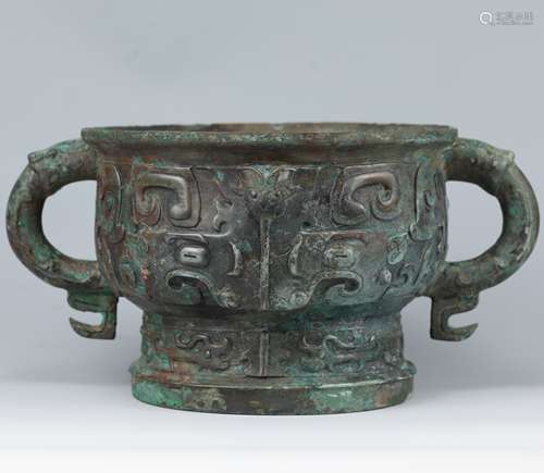 BRONZE TAOTIE SERVING VESSEL