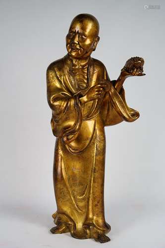 GILT BRONZE FIGURE OF LOHAN