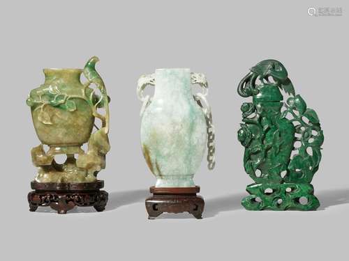 THREE CHINESE HARDSTONE VASES