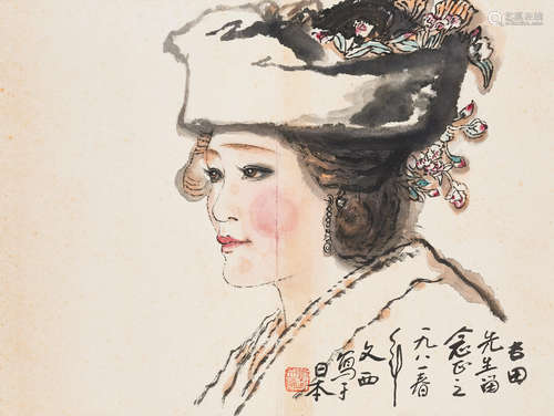 Liu Wenxi (b.1933)  A Lady with a Hat