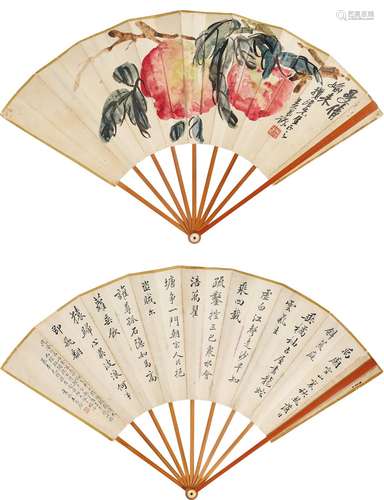 Wu Changshuo (1844-1927); Wang Zhongyin (1847-?)   Peaches; Poems in Running Script