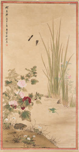 He Xiangning (1878-1972)  Flowers, Dragonflies, Insects and Two Frogs