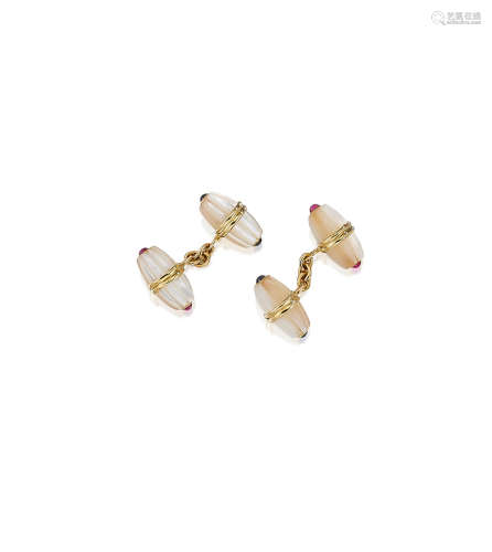 A Pair of Mother-of-Pearl and Gem-Set Cufflinks, by Tiffany & Co.