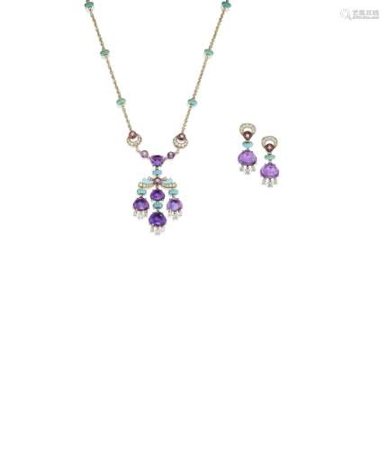 A Gem-Set and Diamond 'Mediterranean Eden' Pendant Necklace and Earring Suite, by Bulgari  (2)