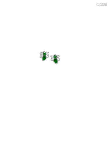 A Pair of Jadeite and Diamond Earrings