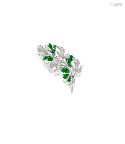 A Jadeite and Diamond Brooch, by DEJADE