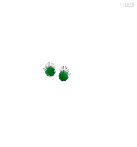 A Pair of Jadeite and Diamond Earrings, by DEJADE