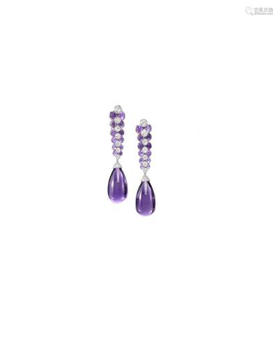 A Pair of Amethyst and Diamond Pendent Earrings, by Michele della Valle