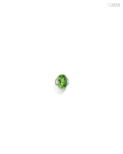 A Peridot and Diamond Ring